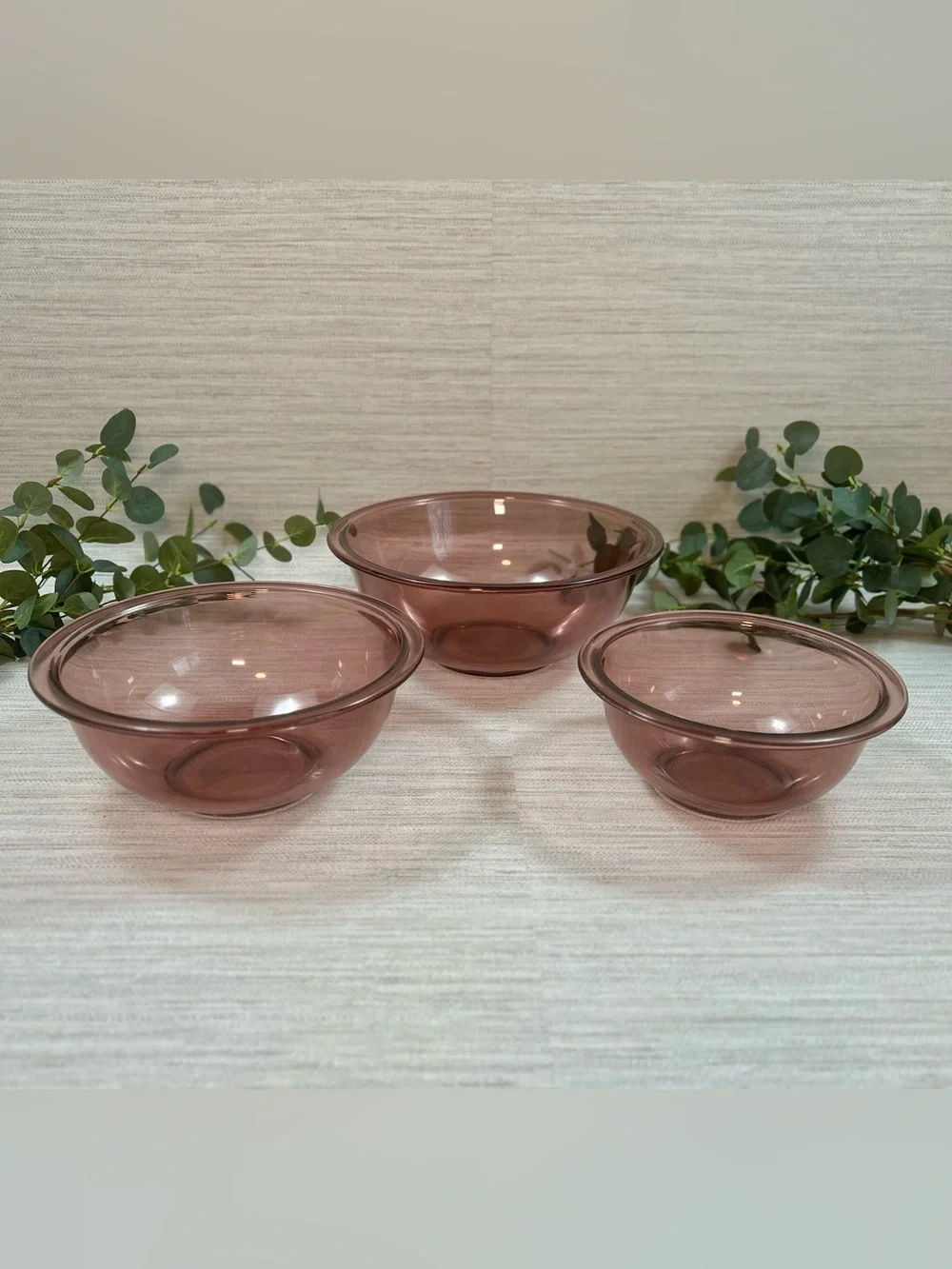 Vintage Pyrex Cranberry Glass Nesting Mixing Bowls Set of 3 USA